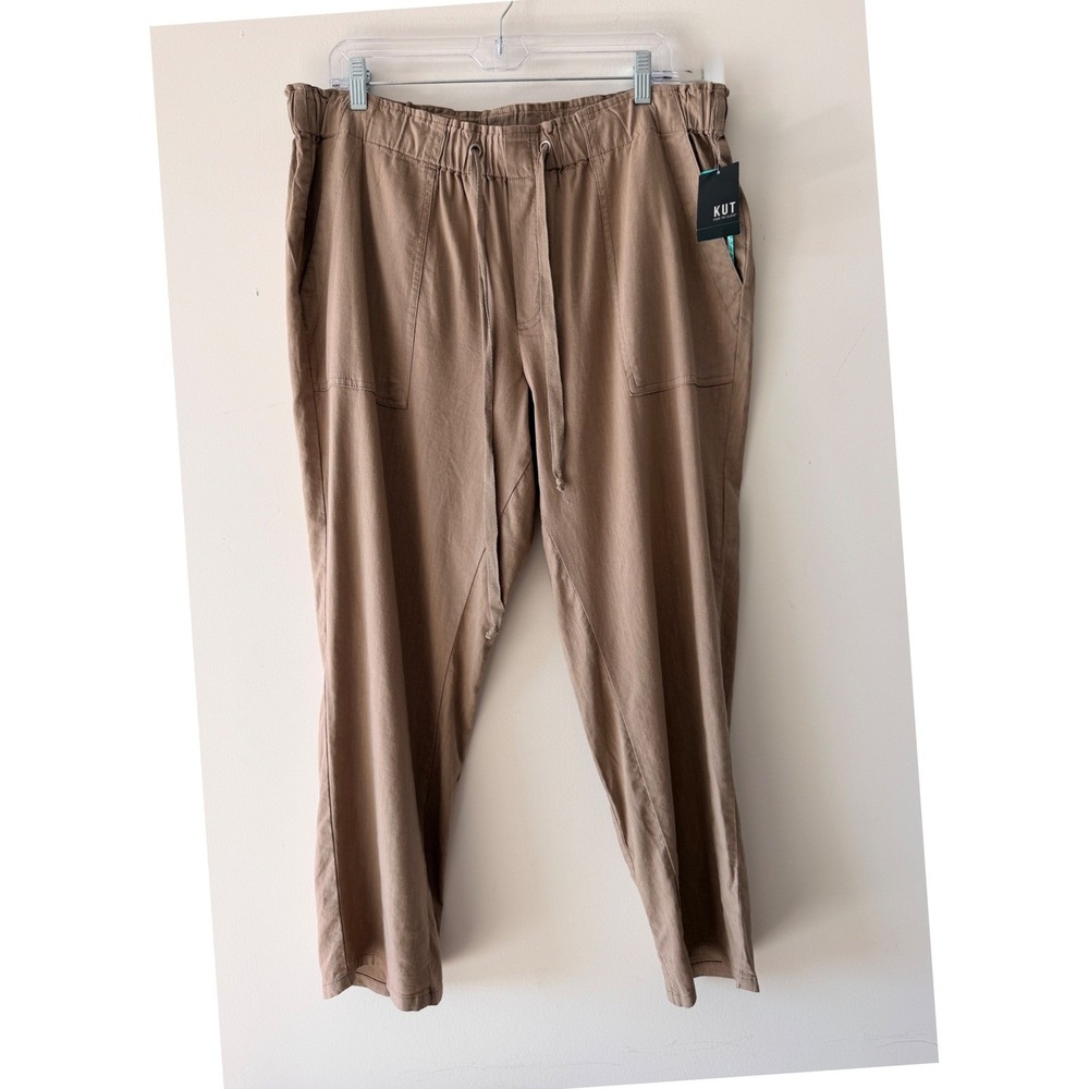KUT from the Kloth Pants Women XLP Khaki NWT Relaxed Drawstring Linen Blend